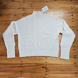 ME+EM Cream Merino Mixed Stitch Funnel Neck Sweater Size L NWT